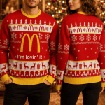 Fast Food Inspired Ugly Christmas Sweater, Funny Holiday Sweatshirt, Festive Food Lover Gift, Unisex Adult Crewneck, Cozy Winter Xmas Apparel