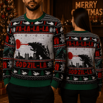 Fa La La La Monster Ugly Christmas Sweatshirt, Giant Creature Holiday Sweatshirt, Funny Xmas Party Sweater, Monster Lover Gift 1