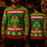 Retro Ninja Turtle Inspired Ugly Christmas Sweatshirt, Cartoon Turtle Holiday Sweatshirt, Action Hero Xmas Party Gift