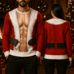 Funny Muscle Santa Ugly Christmas Sweater, Holiday Humor Sweatshirt, Wacky Xmas Party Sweater, Adult Holiday Gift