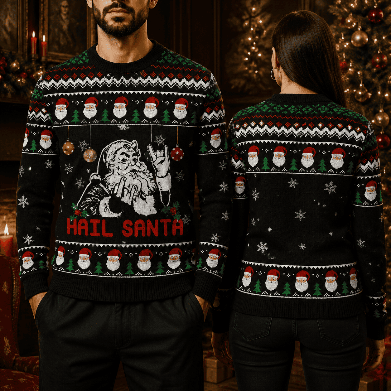 Hail Santa Ugly Christmas Sweater, Funny Holiday Sweatshirt, Festive Xmas Party Sweater, Adult Holiday Gift Hail Santa Ugly Christmas Sweater, Funny Holiday Sweatshirt, Festive Xmas Party Sweater, Adult Holiday Gift - Image 1