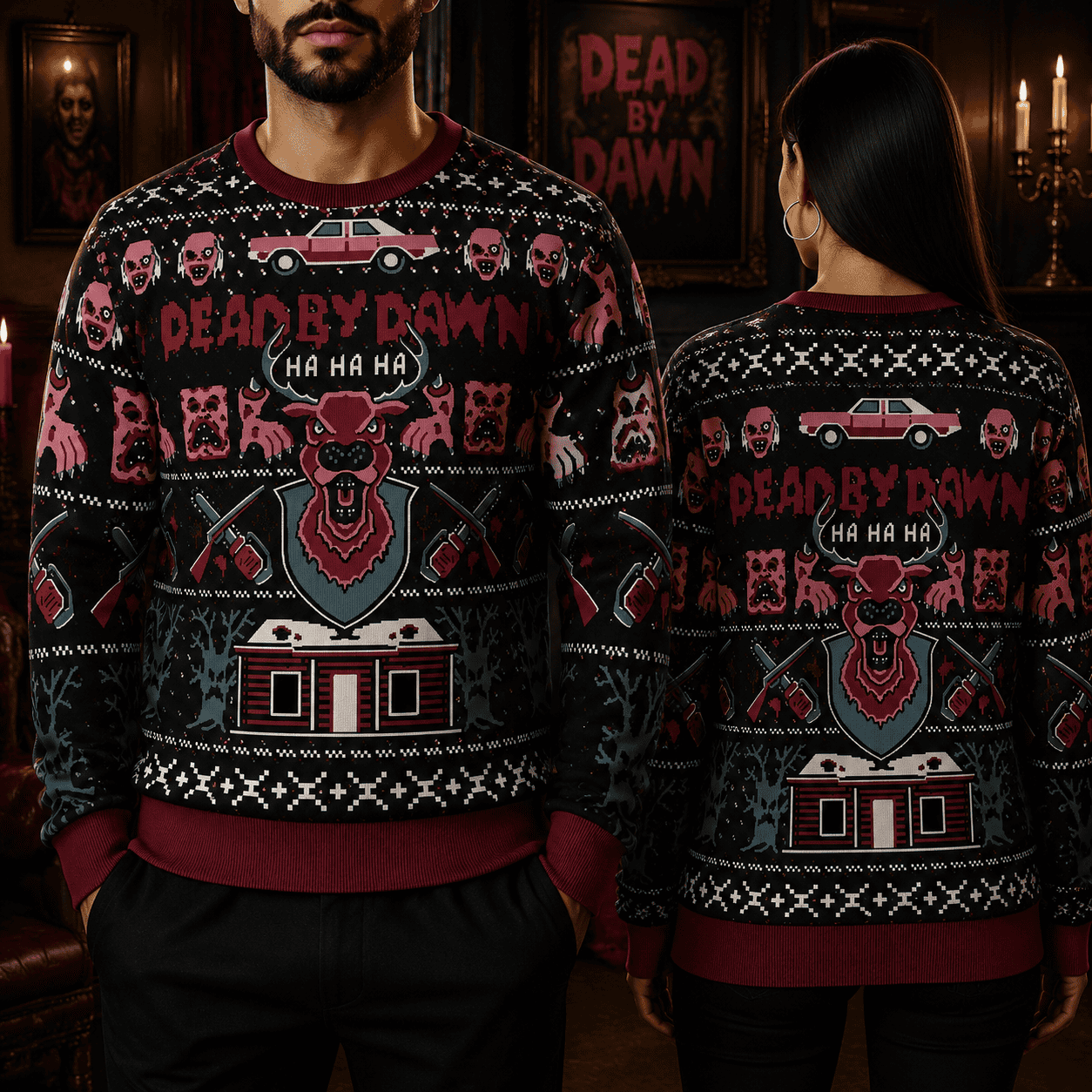 Retro Horror Ugly Christmas Sweater, Dark Comedy Holiday Sweatshirt, Creepy Xmas Party Gift, Horror Fan Sweater Retro Horror Ugly Christmas Sweater, Dark Comedy Holiday Sweatshirt, Creepy Xmas Party Gift, Horror Fan Sweater - Image 1