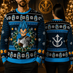Anime Inspired Super Warrior Ugly Christmas Sweatshirt, Fantasy Fighter Holiday Sweatshirt, Cartoon Hero Xmas Party Gift