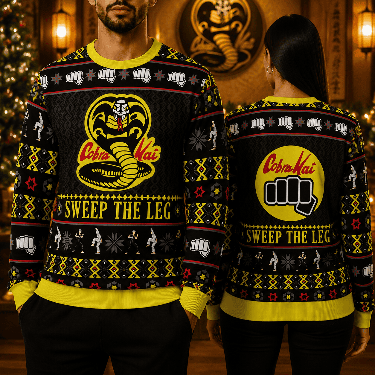 Retro Martial Arts Ugly Christmas Sweatshirt, Karate Inspired Holiday Sweatshirt, Funny Fighter Xmas Party Gift Retro Martial Arts Ugly Christmas Sweatshirt, Karate Inspired Holiday Sweatshirt, Funny Fighter Xmas Party Gift - Image 1