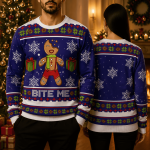 Gingerbread Bite Me Ugly Christmas Sweater, Funny Holiday Cookie Sweatshirt, Wacky Xmas Party Sweater, Festive Gift