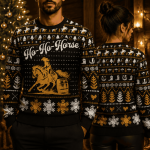 Ho Ho Horse Barrel Racing Cowgirl Ugly Christmas Sweater, Western Horse Holiday Sweatshirt, Funny Xmas Party Sweater, Cowgirl Gift