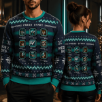 Retro Robot Boss Ugly Christmas Sweater, Classic Gaming Holiday Sweatshirt, Pixel Art Sci Fi Xmas Party Sweater, Gamer Gift