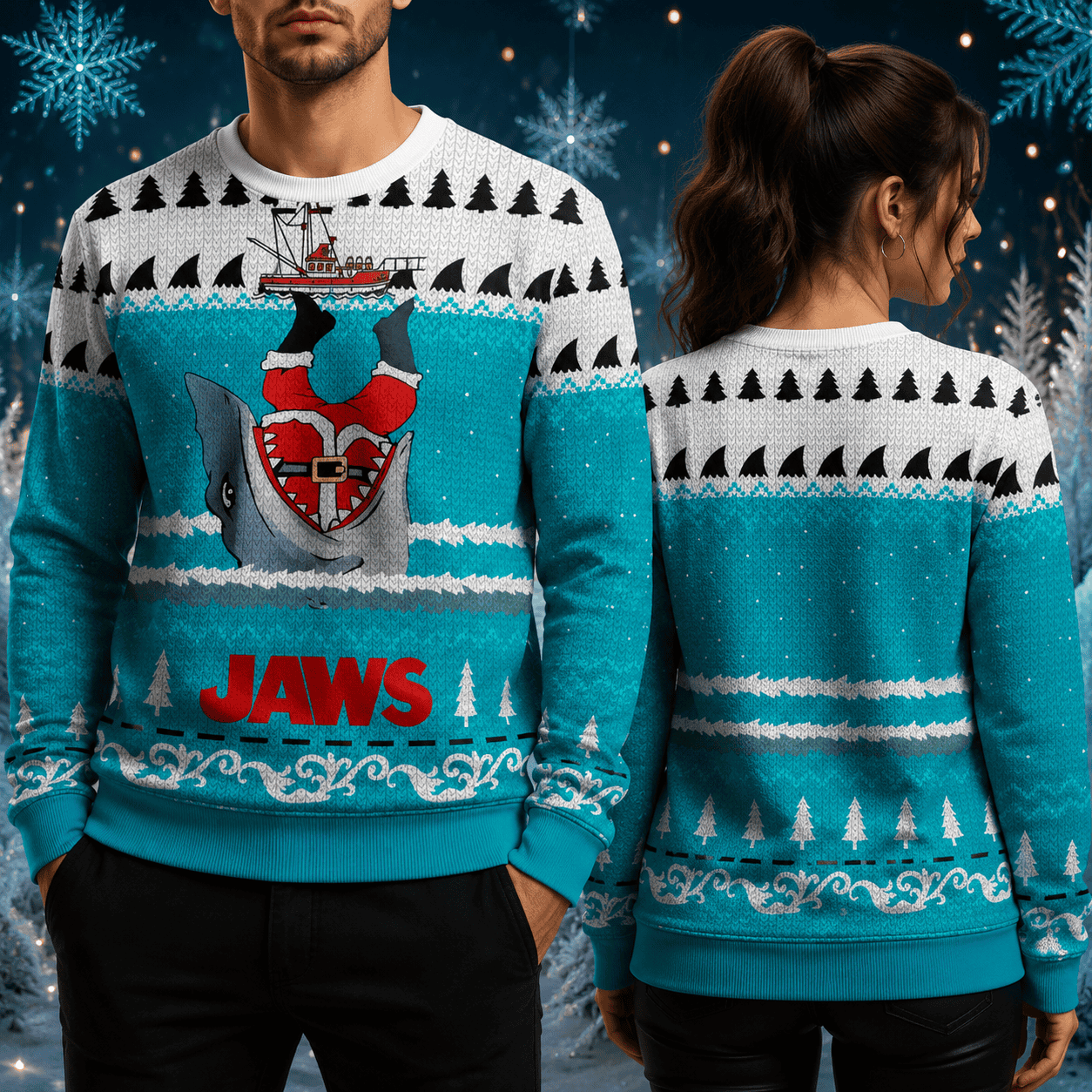 Shark Swallow Santa Ugly Christmas Sweater, Funny Ocean Holiday Sweatshirt, Christmas Party Sweater, Shark Lover Gift Shark Swallow Santa Ugly Christmas Sweater, Funny Ocean Holiday Sweatshirt, Christmas Party Sweater, Shark Lover Gift - Image 1