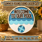 Summer Door Hanger SVG Bundle, Round Welcome Sign Laser Cut File, Porch Decor CNC Template DXF CDR SVG PNG EPS - Image 4