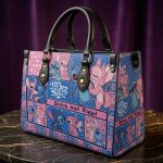 017322 Cute Blue Alien Couple Cartoon Leather Handbag, Vintage Shoulder Bag, Crossbody Top Handle Purse
