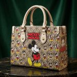017323 Cute Cartoon Mouse Pattern Leather Handbag, Vintage Shoulder Bag, Crossbody Top Handle Purse
