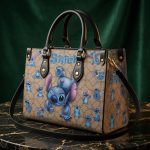 017324 Cute Blue Alien Pattern Leather Handbag, Cartoon Inspired Shoulder Bag, Crossbody Top Handle Purse