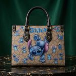 017324 Cute Blue Alien Pattern Leather Handbag, Cartoon Inspired Shoulder Bag, Crossbody Top Handle Purse - Image 2
