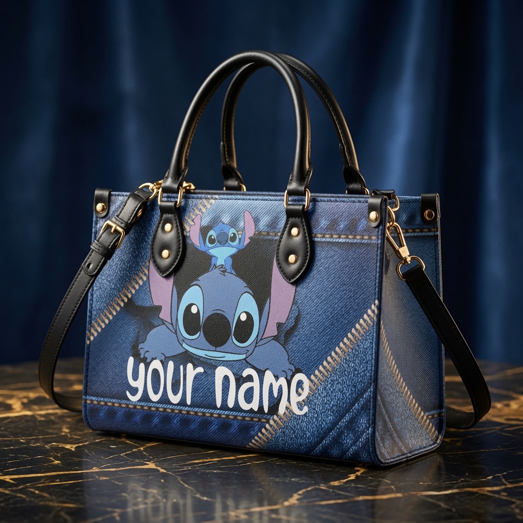 017325 Personalized Cute Blue Alien Leather Handbag, Luxury Leather Shoulder Bag, Crossbody Top Handle Purse 017325 Personalized Cute Blue Alien Leather Handbag, Luxury Leather Shoulder Bag, Crossbody Top Handle Purse - Image 1