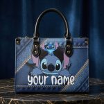 017325 Personalized Cute Blue Alien Leather Handbag, Luxury Leather Shoulder Bag, Crossbody Top Handle Purse - Image 2