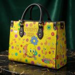 017333 Personalized Cute Yellow Bird Leather Handbag, Cartoon Inspired Shoulder Bag, Top Handle Crossbody Purse