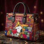 017334 Book Lover Leather Handbag, Reading Theme Shoulder Bag, Literary Fashion Purse, Top Handle Crossbody Bag