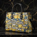 018233 Personalized Cute Yellow Cartoon Leather Handbag and Wallet, Funny Character Inspired Shoulder Bag