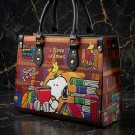 018381 Personalized Happy Cartoon Dog Leather Handbag, Cute Comic Style Shoulder Bag, Everyday Fashion Purse