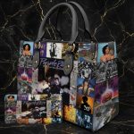 Personalized Vintage Music Inspired Leather Handbag, Purple Retro Shoulder Bag, Classic Rock Style Purse