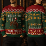 Giddy Up Jingle Horse Ugly Christmas Sweater, Cowboy Holiday Sweatshirt, Retro Western Xmas Party Sweater, Horse Lover Gift