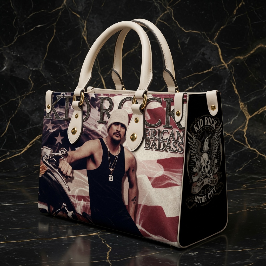 Personalized Vintage Rock Music Leather Handbag and Wallet, Badass Style Shoulder Bag Personalized Vintage Rock Music Leather Handbag and Wallet, Badass Style Shoulder Bag - Image 1