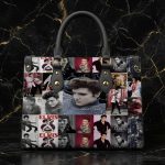 Vintage Music Inspired Leather Handbag and Wallet, Handmade Travel Shoulder Bag, Retro Style Purse - Image 2