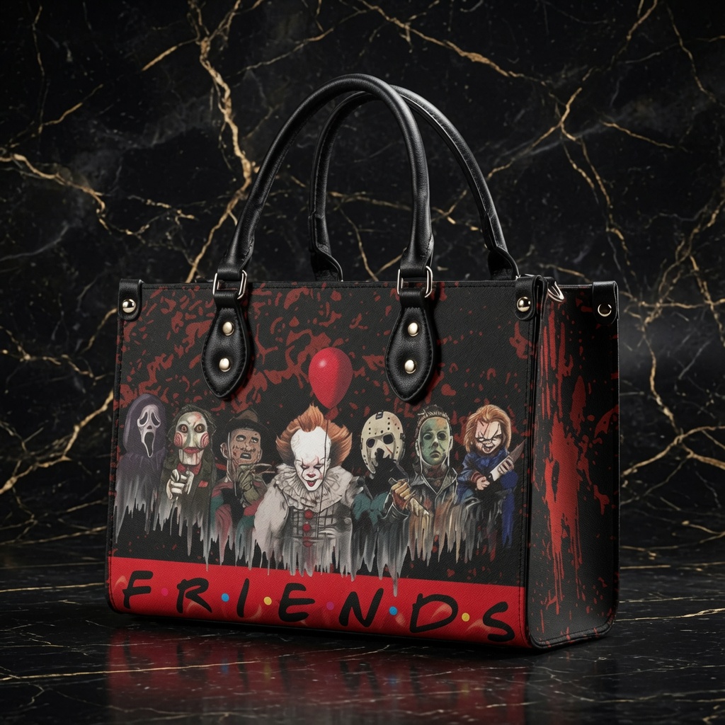 Personalized Horror Friends Tote Handbag, Leather Tote Bag, Top Handle Shoulder Purse for Women Personalized Horror Friends Tote Handbag, Leather Tote Bag, Top Handle Shoulder Purse for Women - Image 1