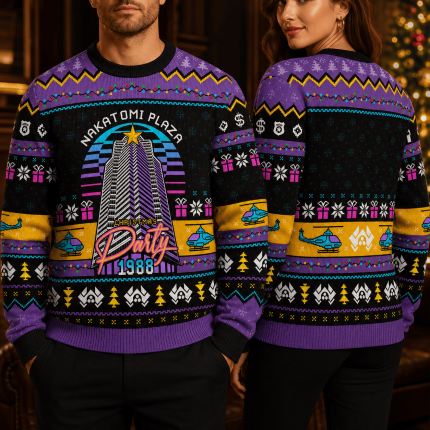 Classic Action Movie Ugly Christmas Sweater, Holiday Action Hero Sweatshirt, Festive Xmas Party Sweater, Movie Lover Gift