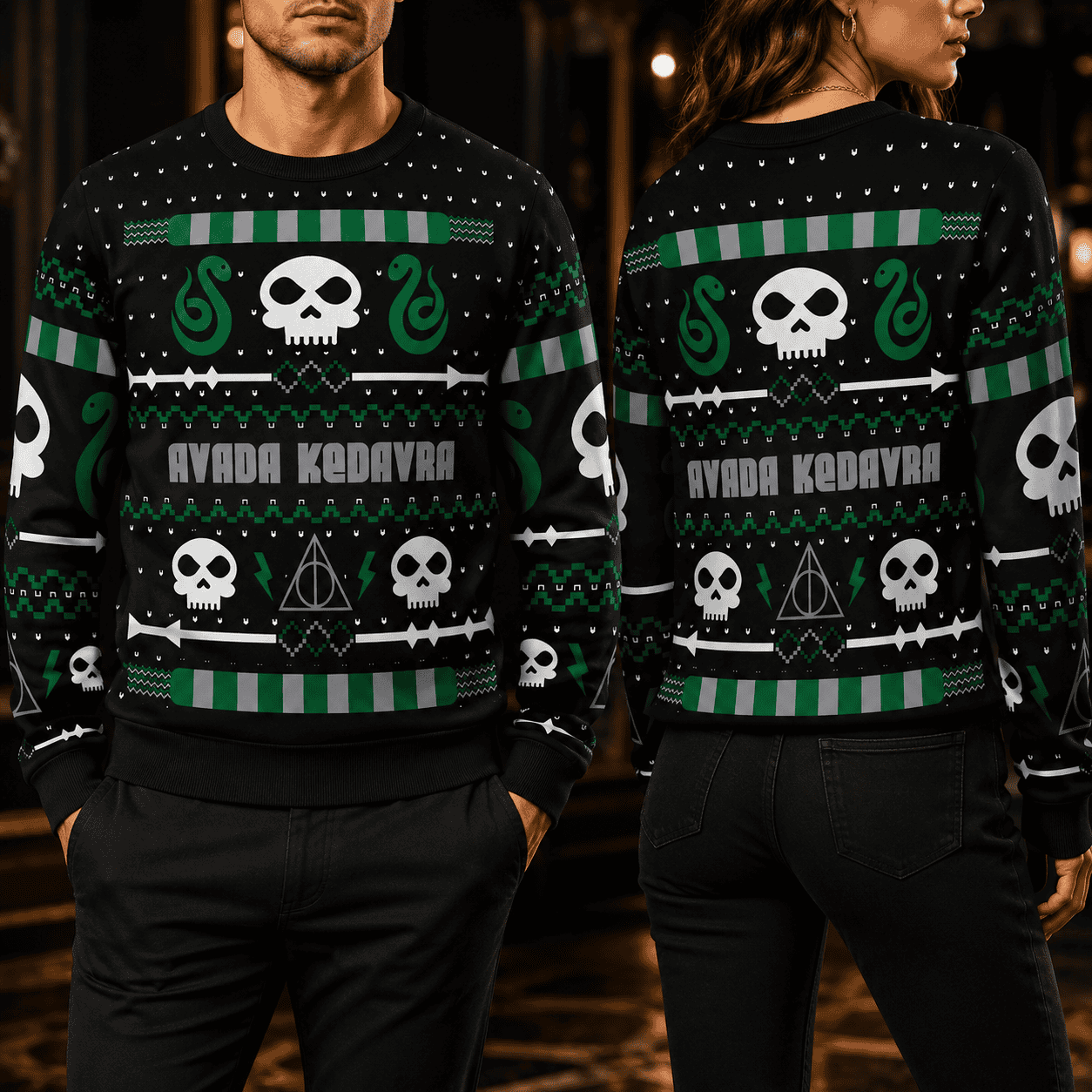 Dark Wizard Ugly Christmas Sweater, Magical Holiday Sweatshirt, Gothic Xmas Party Sweater, Fantasy Wizard Gift Dark Wizard Ugly Christmas Sweater, Magical Holiday Sweatshirt, Gothic Xmas Party Sweater, Fantasy Wizard Gift - Image 1