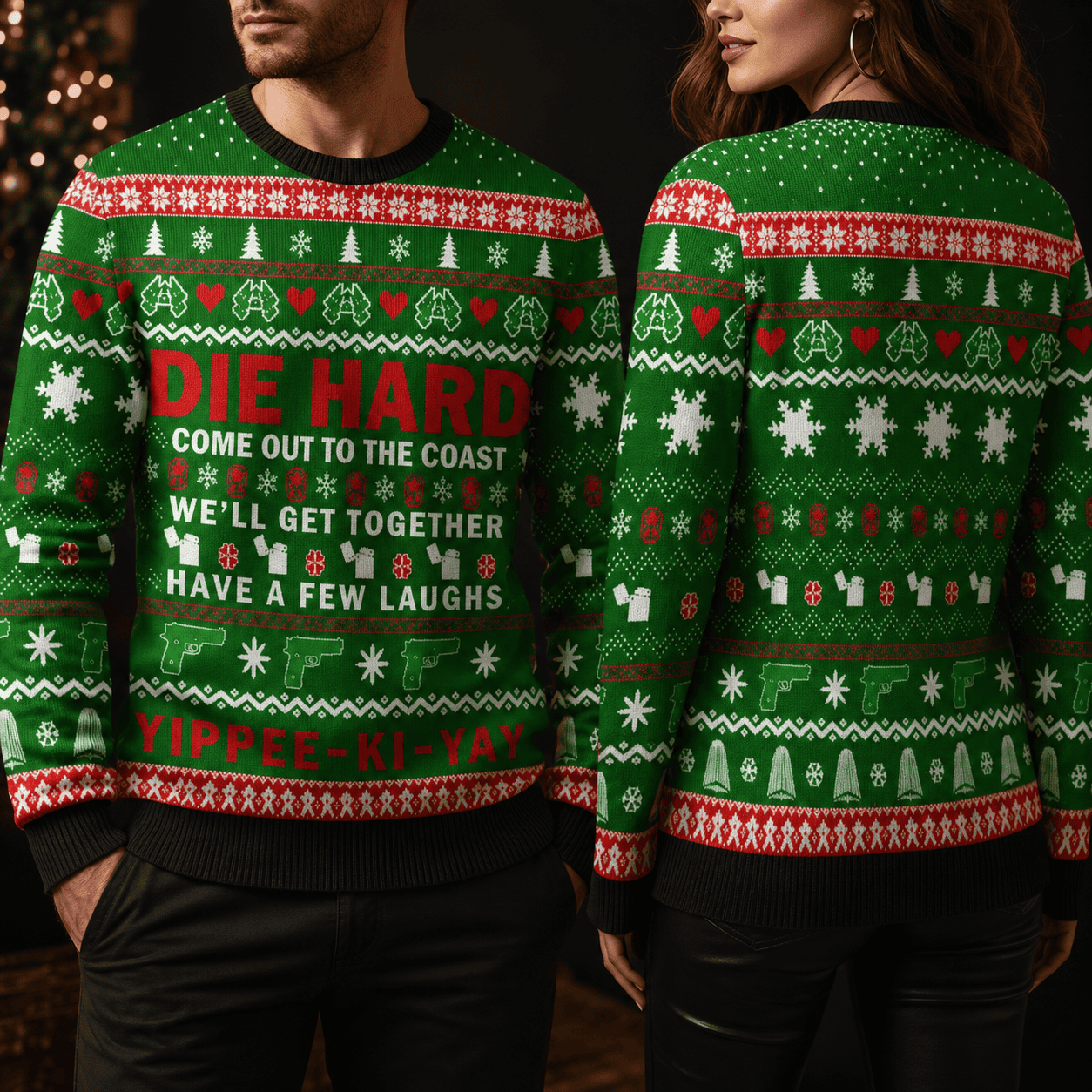 Funny Action Movie Ugly Christmas Sweater Retro Holiday Gift Funny Action Movie Ugly Christmas Sweater Retro Holiday Gift - Image 1