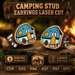 Campfire Stud Earrings SVG, Camping Laser Cut Earring Template - Image 2