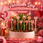 Valentine Plant Stakes SVG Files, Valentine's Day Garden Decor Laser Cut Template, Wooden Garden Marker, CNC Glowforge Cut File, Instant Download