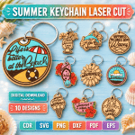 Summer Acrylic Keychain SVG, Laser Cut Beach Keychain DXF, Vacation Bag Charm Template, Summer Gift Keychain CNC File
