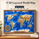3D Layered World Map SVG | Wooden World Map Laser Cut File | Digital Download | CDR SVG PNG DXF PDF EPS