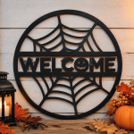 Halloween Welcome Sign SVG, Spider Web Welcome Door Sign, Laser Cut SVG Files, Glowforge, Cricut, xTool, CNC, Wood Door Hanger, DIY Halloween Decor, Digital Download - Image 2