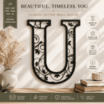 Floral Letter U SVG | Monogram Letter U Laser Cut File | Alphabet Wall Decor SVG | Glowforge Cricut DXF EPS PNG PDF AI | Instant Download