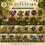 Laser Cut Plant Stakes SVG Bundle | 12 Garden Stake Designs | Bee Butterfly Flower Metal Garden Decor | Glowforge CNC DXF AI EPS PDF Files