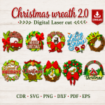 Layered Christmas Wreath SVG | Holiday Door Hanger Laser Cut