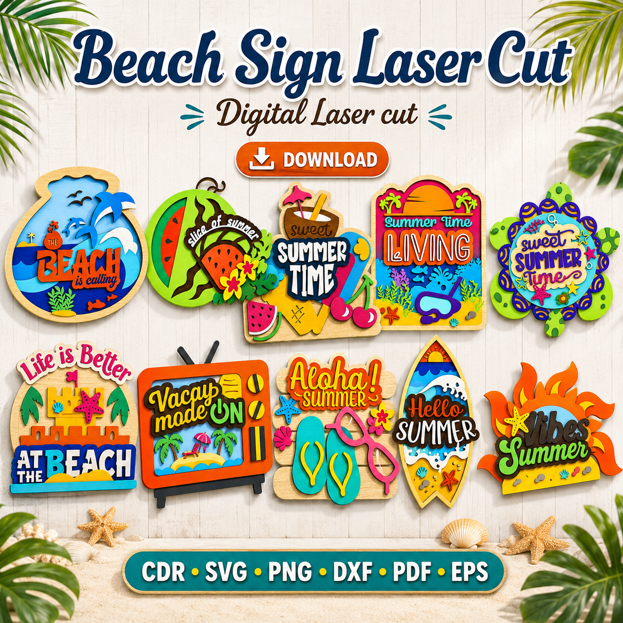 11 Beach House Sign SVG | Coastal Wall Decor Laser Cut File | Instant Download | CDR SVG PNG DXF PDF EPS - Image 1