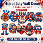 4th of July Wall Decor SVG | Patriotic Laser Cut File | Independence Day Decor | Instant Download | CDR SVG PNG DXF PDF EPS