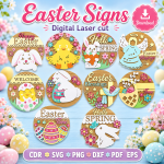 Easter Signs SVG | Easter Door Sign Laser Cut File | Digital Download | CDR SVG PNG DXF PDF EPS