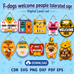 Dogs Welcome People Tolerated Sign SVG | Funny Dog Sign Laser Cut File | Digital Download | CDR SVG PNG DXF PDF EPS