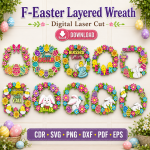 Easter Layered Wreath SVG | Easter Door Wreath Laser Cut File | Digital Download | CDR SVG PNG DXF PDF EPS