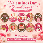 Valentines Day Round Sign SVG, Digital Download, Valentines Door Hanger, Laser Cut File, Farmhouse Valentines Decor, CDR SVG PNG DXF PDF EPS