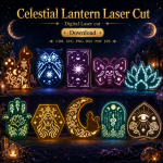 Moon and Stars Lantern SVG | Celestial Laser Cut Lantern