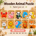 Animal Puzzle SVG | Wooden Montessori Puzzle Laser Cut
