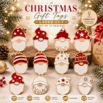 Christmas Gnome Ornament SVG Bundle, 12 Laser Cut Gift Tag Designs, Glowforge, xTool, LightBurn, Cricut, Christmas Files, Digital Download