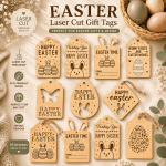 Easter Gift Tags SVG Bundle, 10 Laser Cut Wooden Tag Designs, Bunny Easter Ornament SVG, Glowforge Files, Cricut SVG, xTool, LightBurn, DXF, PNG, EPS, AI, Digital Download