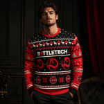 Mech Warrior Ugly Christmas Sweater, Red Dragon Combat Robot Holiday Sweatshirt, Funny Xmas Gift for Mecha Fans